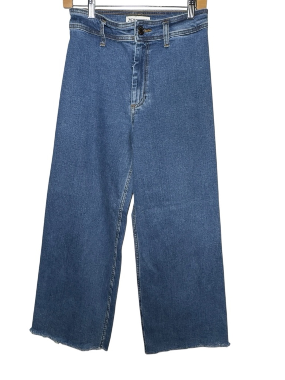 Zara Jeans High Rise Wide Leg Denim Size 6 Distressed Frayed Y2K, 90’s Capsule - Picture 2 of 13